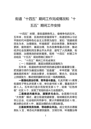 街道“十四五”期间工作完成情况和“十五五”期间工作安排