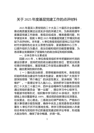 关于2025年度基层党建工作的点评材料