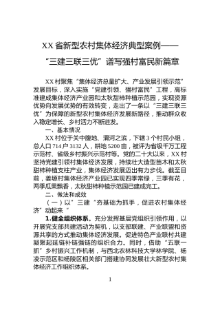 XX省新型农村集体经济典型案例——+“三建三联三优”谱写强村富民新篇章