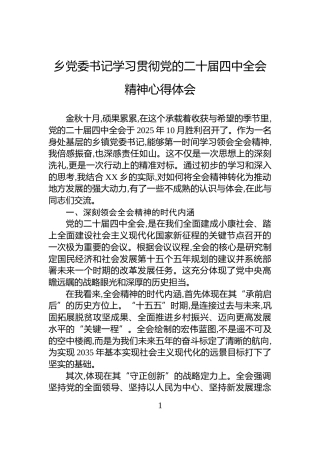 乡党委书记学习贯彻党的二十届四中全会精神心得体会