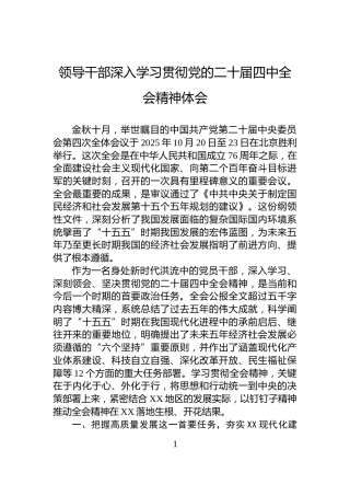 领导干部深入学习贯彻党的二十届四中全会精神体会