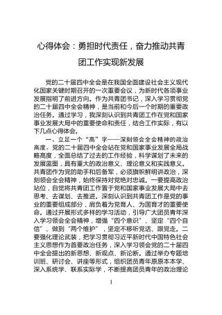 心得体会：勇担时代责任，奋力推动共青团工作实现新发展