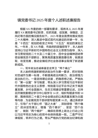 镇党委书记2025年度个人述职述廉报告