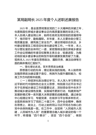 某局副局长2025年度个人述职述廉报告