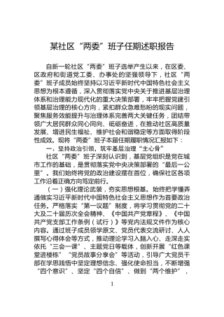 某社区“两委”班子任期述职报告