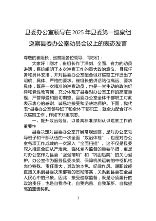县委办公室领导在2025年县委第一巡察组巡察县委办公室动员会议上的表态发言