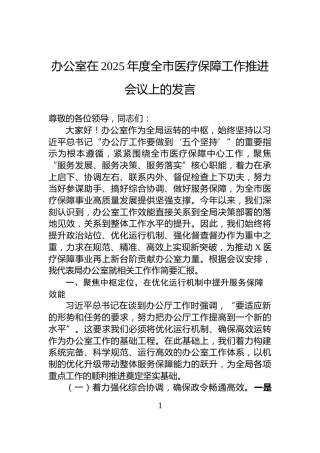 办公室在2025年度全市医疗保障工作推进会议上的发言