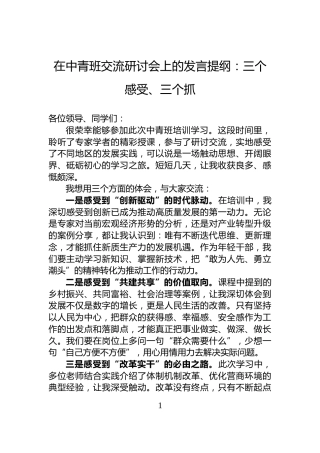 在中青班交流研讨会上的发言提纲：三个感受、三个抓
