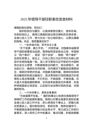 2025年领导干部任职表态发言材料