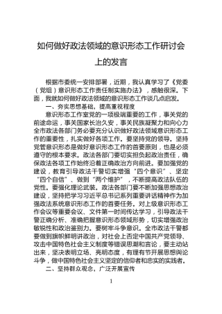 如何做好政法领域的意识形态工作研讨会上的发言