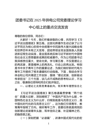 团委书记在2025年供电公司党委理论学习中心组上的重点交流发言