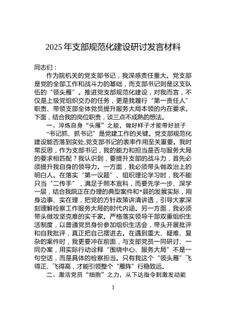 2025年支部规范化建设研讨发言材料