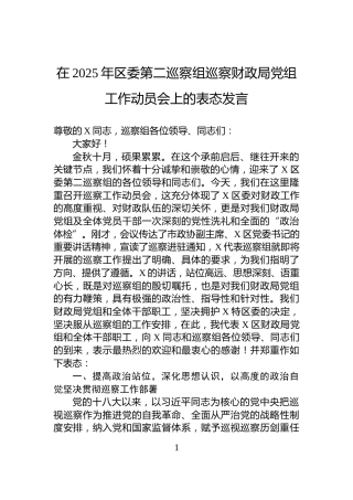 在2025年区委第二巡察组巡察财政局党组工作动员会上的表态发言