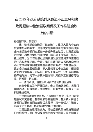 在2025年政府系统群众身边不正之风和腐败问题集中整治暨以案促改工作推进会议上的讲话