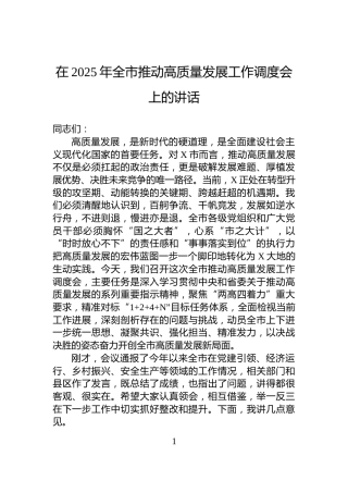 在2025年全市推动高质量发展工作调度会上的讲话