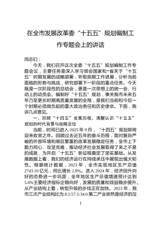 在全市发展改革委“十五五”规划编制工作专题会上的讲话