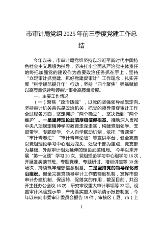 市审计局党组2025年前三季度党建工作总结
