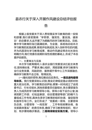 县农行关于深入开展作风建设总结评估报告