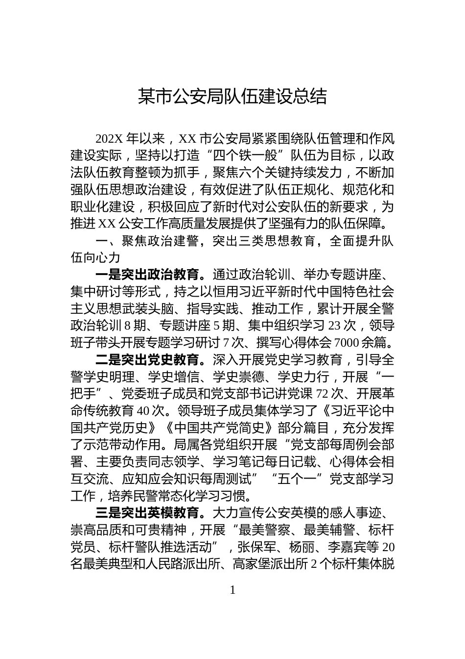 某市公安局队伍建设总结_第1页