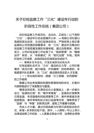 关于纪检监察工作“三化”建设年行动的阶段性工作总结（集团公司）