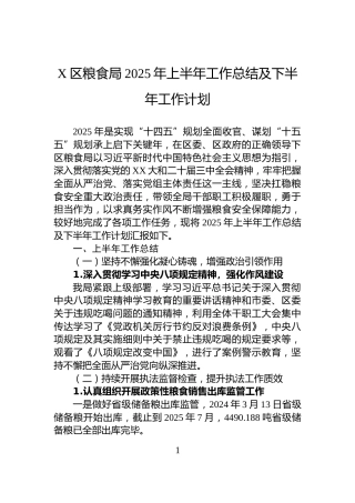 X区粮食局2025年上半年工作总结及下半年工作计划