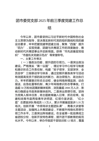 团市委党支部2025年前三季度党建工作总结