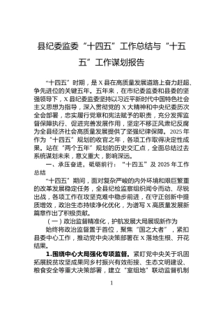 县纪委监委“十四五”工作总结与“十五五”工作谋划报告