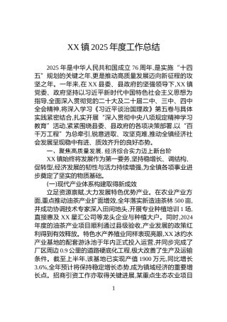 XX镇2025年度工作总结