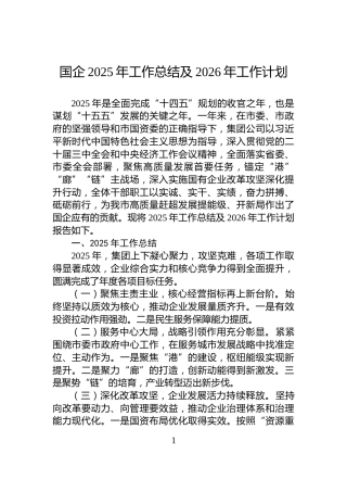 国企2025年工作总结及2026年工作计划