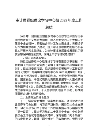 审计局党组理论学习中心组2025年度工作总结