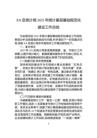 XX区统计局2025年统计基层基础规范化建设工作总结