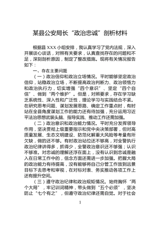某县公安局长“政治忠诚”剖析材料