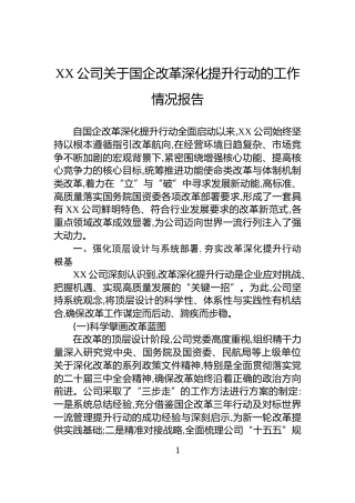XX公司关于国企改革深化提升行动的工作情况报告