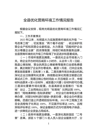 全县优化营商环境工作情况报告