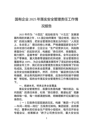 国有企业2025年落实安全管理责任工作情况报告