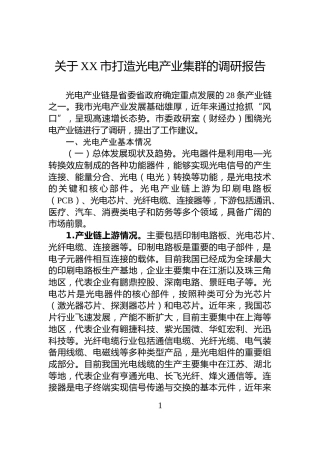 关于XX市打造光电产业集群的调研报告