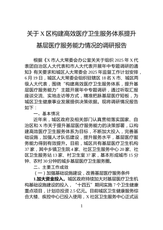 关于X区构建高效医疗卫生服务体系提升基层医疗服务能力情况的调研报告