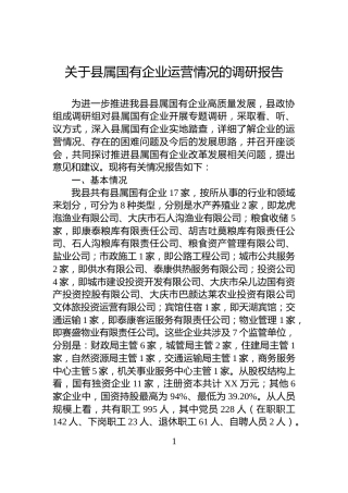 关于县属国有企业运营情况的调研报告
