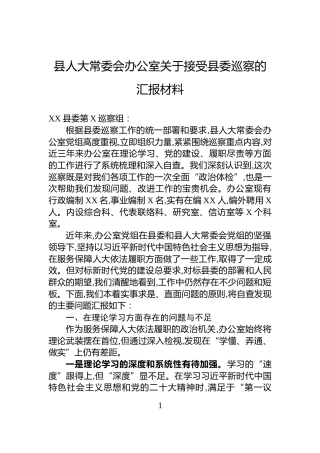 县人大常委会办公室关于接受县委巡察的汇报材料