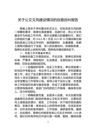 关于公文文风建设情况的自查自纠报告
