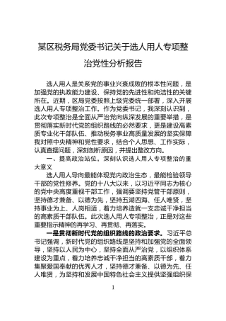 某区税务局党委书记关于选人用人专项整治党性分析报告
