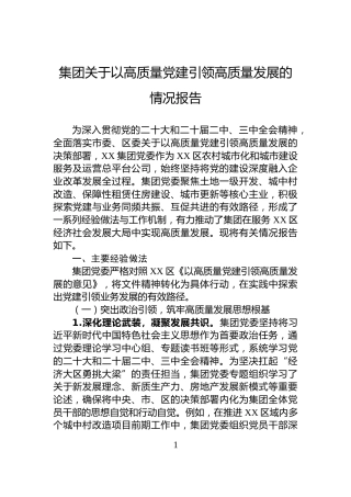 集团关于以高质量党建引领高质量发展的情况报告