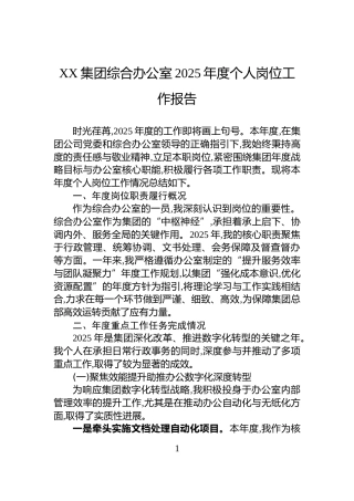 XX集团综合办公室2025年度个人岗位工作报告