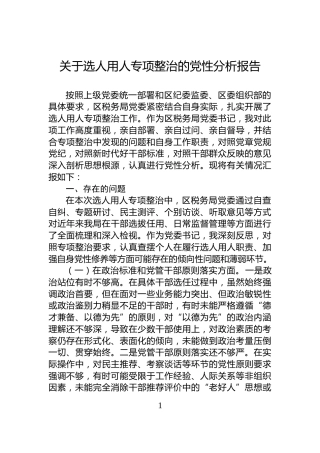 关于选人用人专项整治的党性分析报告