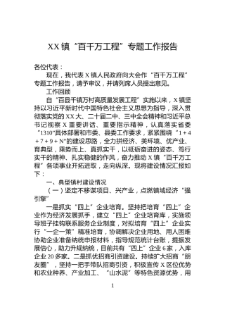 XX镇“百千万工程”专题工作报告