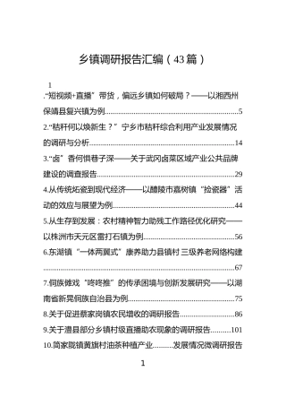 乡镇调研报告汇编（43篇）