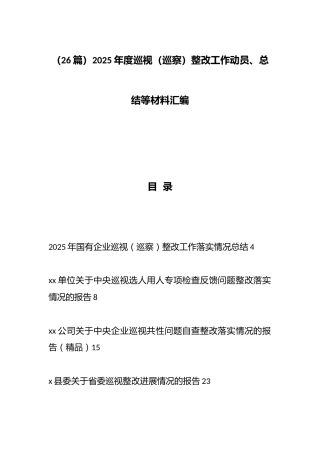 2025年度巡视（巡察）整改工作动员、总结等材料汇编（26篇）