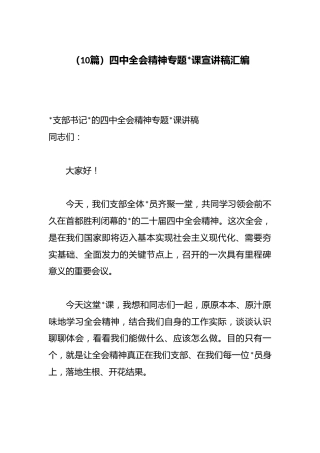 四中全会精神专题党课宣讲稿汇编（10篇）