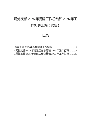 局党支部2025年党建工作总结和2026年工作打算汇编（3篇）