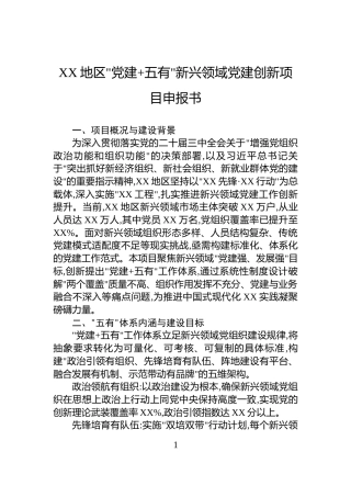 XX地区党建+五有新兴领域党建创新项目申报书